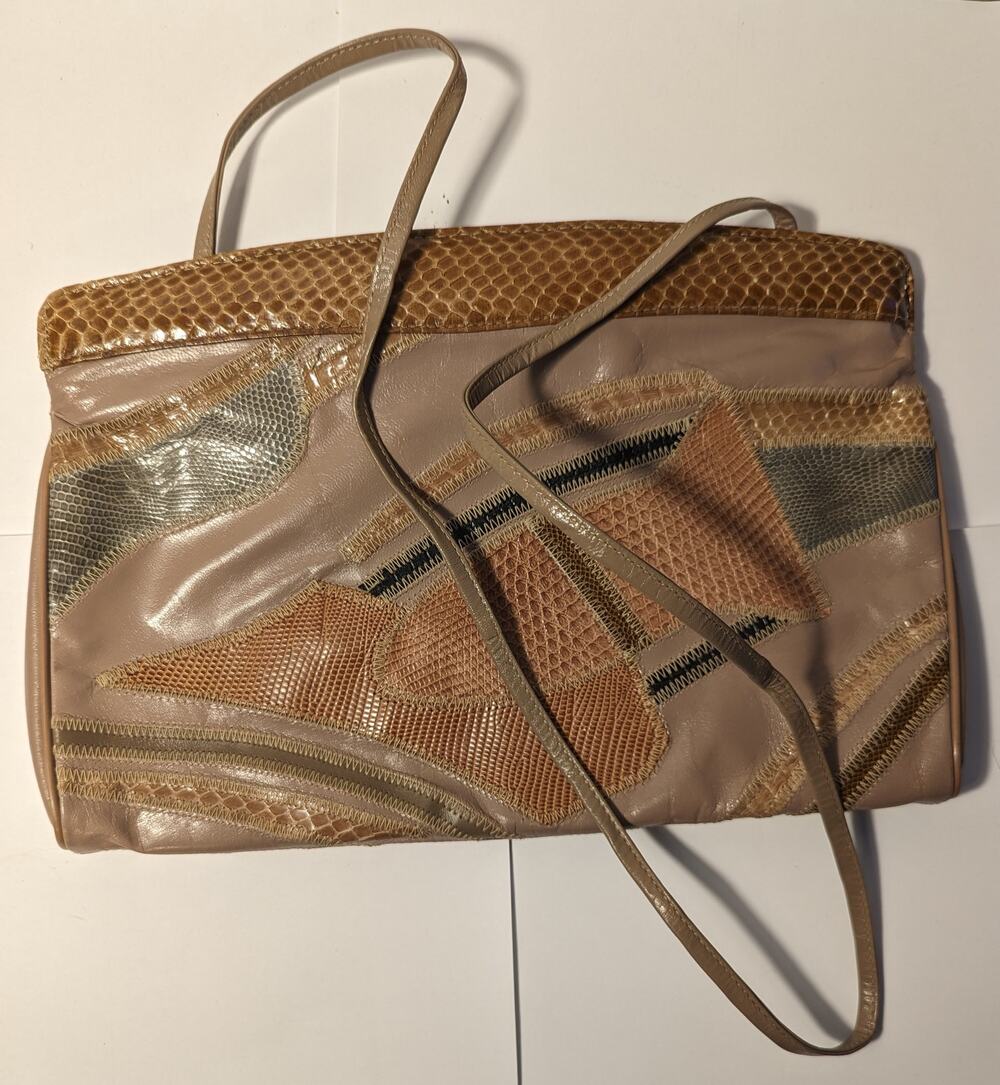 Vintage Varon Genuine Snakeskin Patchwork Leather Clutch Shoulder Bag 70s 80s